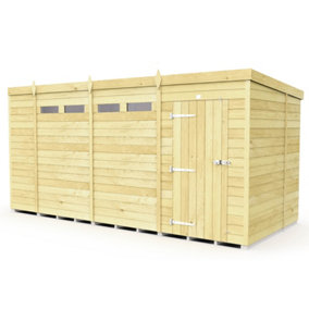 15 x 6 Feet Pent Security Shed - Single Door - Wood - L178 x W454 x H201 cm