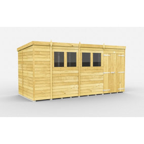 15 x 6 Feet Pent Shed - Double Door With Windows - Wood - L178 x W454 x H201 cm