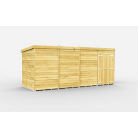 15 x 7 Feet Pent Shed - Double Door Without Windows - Wood - L214 x W454 x H201 cm