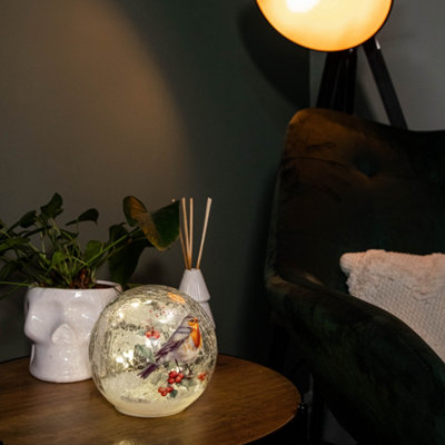 150 Battery Operated Light up Robin Crackle Glass Ball with 12 Warm White LEDs