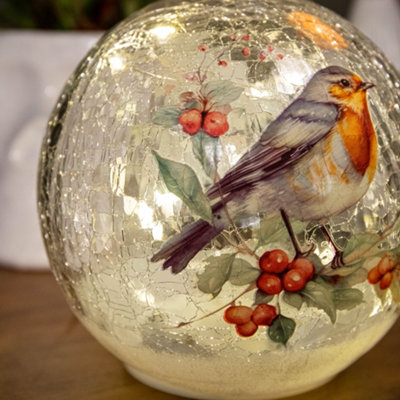 150 Battery Operated Light up Robin Crackle Glass Ball with 12 Warm White LEDs - 3