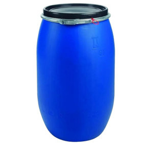 150 Litre Air Tight Blue Open Top Large Plastic Storage Keg Barrel Drum With Lid & Latch Ring