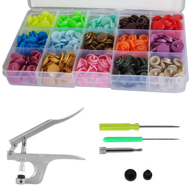 150 Sets Plastic Snap with Fixing Pliers, T5 KAM Snap 15 Colour Snap & Plier