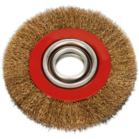 150 x 20mm Wire Brush Wheel - Brass Coated Steel - 32mm Bore - Bench Grinding