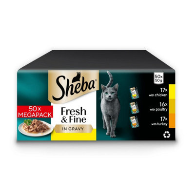 150 x 50g Sheba Fresh & Fine Adult Wet Cat Food Pouches Mixed Poultry ...