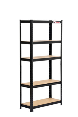 150 x 75 x 30cm - Black - 5 Tier Boltless Heavy Duty Garage Shelving Unit - 1000kg Load Weight