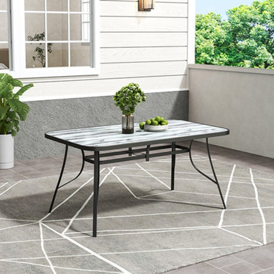 150 x 90cm Rectangular Outdoor Garden Coffee Table with Wood Texture and 5.1cm Dia Parasol Hole