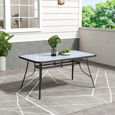 150 x 90cm Rectangular Outdoor Garden Coffee Table with Wood Texture and Parasol Hole