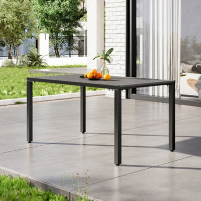 150 x 90cm Rectangular Outdoor Garden Wood Effect Dining Table with Parasol Hole, Black