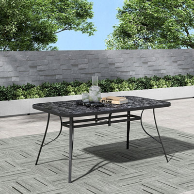 150 x 90cm Rectangular Outdoor Marble Coffee Table with Tempered Glass Top and 5.1cm Dia Parasol Hole, Black