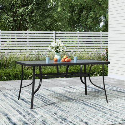 150 x 90cm W Rectangular Outdoor Garden Tea Party Table with Tempered Glass Top and Parasol Hole Design