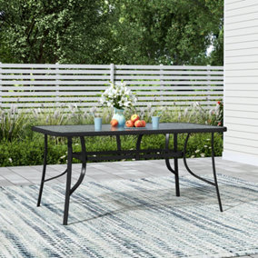 150 x 90cm W Rectangular Outdoor Garden Tea Party Table with Tempered Glass Top and Parasol Hole Design