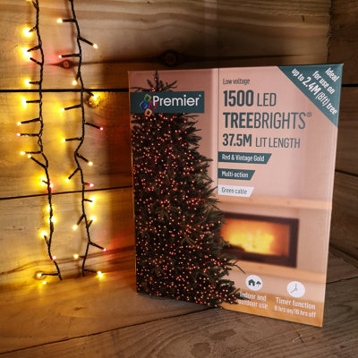 1500 LED 37.5m Premier TreeBrights Indoor Outdoor Christmas Multi Function Mains Operated String Lights Timer Red & Vintage Gold - 6