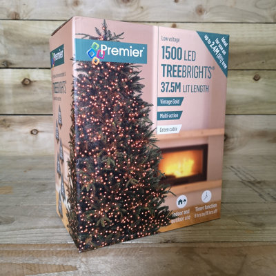 1500 LED 37.5m Premier TreeBrights Indoor Outdoor Christmas Multi Function Mains Operated String Lights with Timer in Vintage Gold - 6
