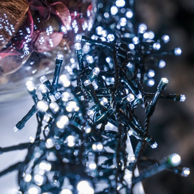 1500 White Xmas Compact Tree Lights - Green Cable