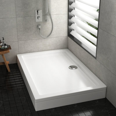 1500 x 800mm Rectangular Stone Shower Enclosure Tray with Riser Kit Gloss White 40mm Slimline