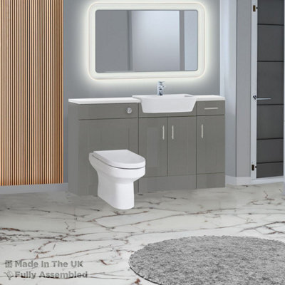 1500mm Set With Gloss White Worktop, BTW WC And Cistern, 1TH S/R Basin - Cambridge Solid Wood Dust Grey Price Comparisons | Compare The Build