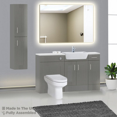 1500mm Set With Gloss White Worktop, BTW WC And Cistern, 1TH S/R Basin - Cambridge Solid Wood Dust Grey Price Comparisons | Compare The Build