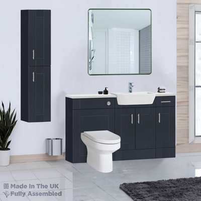 1500mm Set With Gloss White Worktop, BTW WC And Cistern, 1TH S/R Basin - Cambridge Solid Wood Indigo Price Comparisons | Compare The Build
