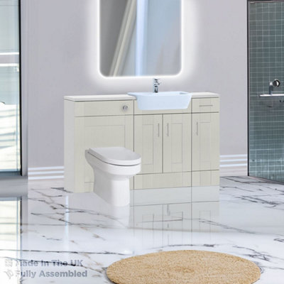1500mm Set With Gloss White Worktop, BTW WC And Cistern, 1TH S/R Basin - Cambridge Solid Wood Light Grey Price Comparisons | Compare The Build