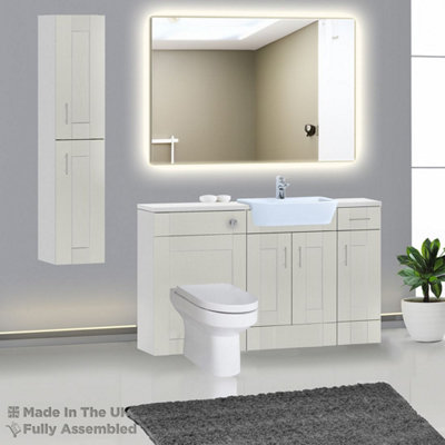 1500mm Set With Gloss White Worktop, BTW WC And Cistern, 1TH S/R Basin - Cambridge Solid Wood Light Grey Price Comparisons | Compare The Build