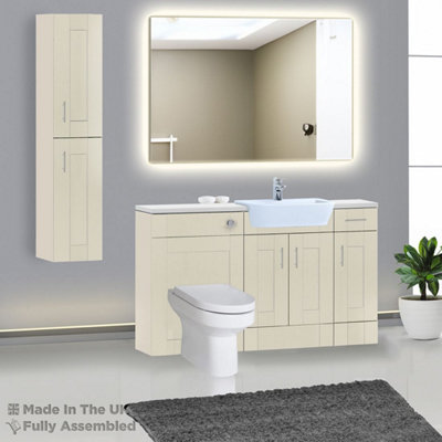 1500mm Set With Gloss White Worktop, BTW WC And Cistern, 1TH S/R Basin - Cambridge Solid Wood Mussel Price Comparisons | Compare The Build