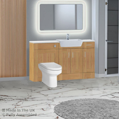 1500mm Set With Gloss White Worktop, BTW WC And Cistern, 1TH S/R Basin - Cambridge Solid Wood Natural Oak Price Comparisons | Compare The Build