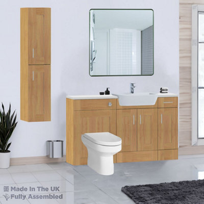 1500mm Set With Gloss White Worktop, BTW WC And Cistern, 1TH S/R Basin - Cambridge Solid Wood Natural Oak Price Comparisons | Compare The Build