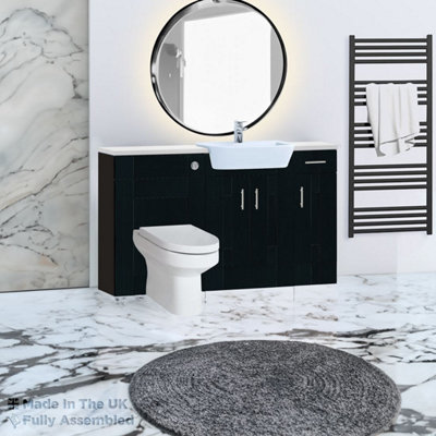1500mm Set With Gloss White Worktop, BTW WC And Cistern, 1TH S/R Basin - Cartmel Woodgrain Anthracite Price Comparisons | Compare The Build