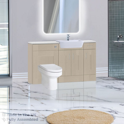 1500mm Set With Gloss White Worktop, BTW WC And Cistern, 1TH S/R Basin - Cartmel Woodgrain Cashmere Price Comparisons | Compare The Build