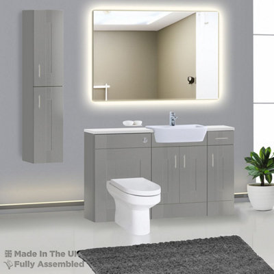 1500mm Set With Gloss White Worktop, BTW WC And Cistern, 1TH S/R Basin - Cartmel Woodgrain Dust Grey Price Comparisons | Compare The Build