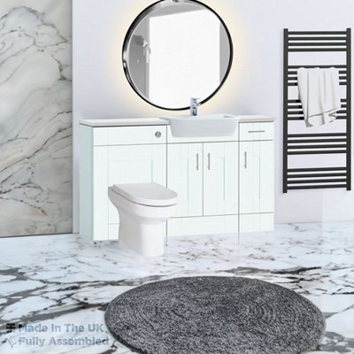 1500mm Set With Gloss White Worktop, BTW WC And Cistern, 1TH S/R Basin - Cartmel Woodgrain Ivory Price Comparisons | Compare The Build
