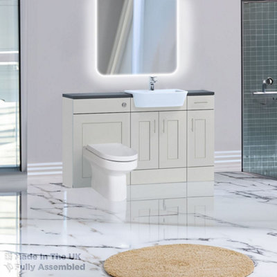 1500mm Set With Gloss White Worktop, BTW WC And Cistern, 1TH S/R Basin - Cartmel Woodgrain Light Grey Price Comparisons | Compare The Build
