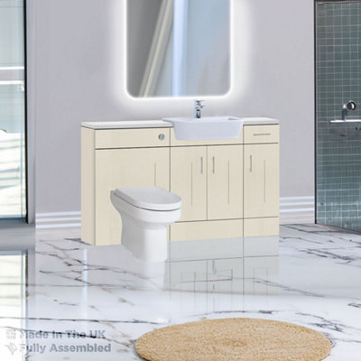 1500mm Set With Gloss White Worktop, BTW WC And Cistern, 1TH S/R Basin - Cartmel Woodgrain Mussel Price Comparisons | Compare The Build