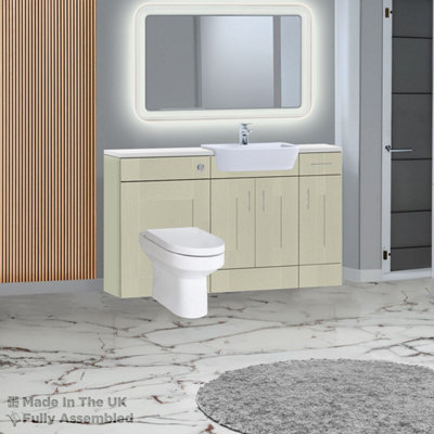1500mm Set With Gloss White Worktop, BTW WC And Cistern, 1TH S/R Basin - Cartmel Woodgrain Sage Green Price Comparisons | Compare The Build