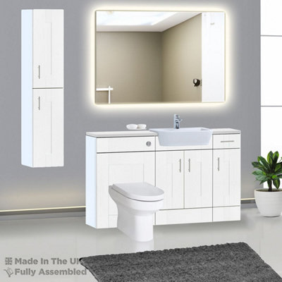 1500mm Set With Gloss White Worktop, BTW WC And Cistern, 1TH S/R Basin - Cartmel Woodgrain White Price Comparisons | Compare The Build