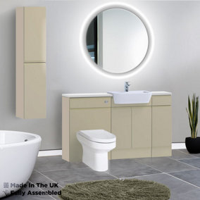 1500mm Set With Gloss White Worktop, BTW WC And Cistern, 1TH S/R Basin - Lucente Gloss Cashmere