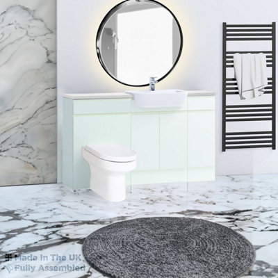 1500mm Set With Gloss White Worktop, BTW WC And Cistern, 1TH S/R Basin - Lucente Gloss Cream Price Comparisons | Compare The Build