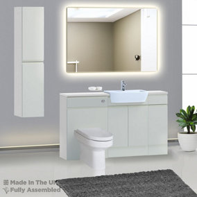 1500mm Set With Gloss White Worktop, BTW WC And Cistern, 1TH S/R Basin - Lucente Gloss Light Grey
