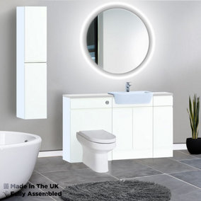 1500mm Set With Gloss White Worktop, BTW WC And Cistern, 1TH S/R Basin - Lucente Gloss White