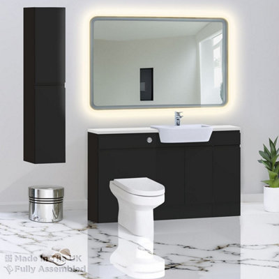 1500mm Set With Gloss White Worktop, BTW WC And Cistern, 1TH S/R Basin - Lucente Matt Anthracite Price Comparisons | Compare The Build