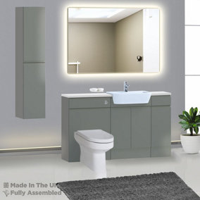1500mm Set With Gloss White Worktop, BTW WC And Cistern, 1TH S/R Basin - Lucente Matt Dust Grey