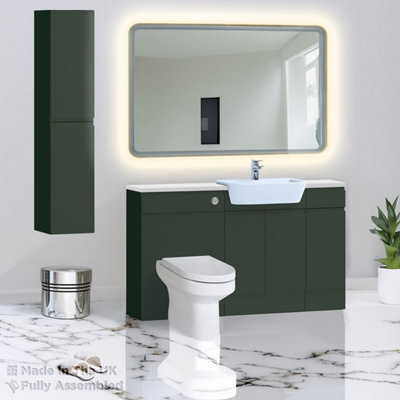 1500mm Set With Gloss White Worktop, BTW WC And Cistern, 1TH S/R Basin - Lucente Matt Fir Green Price Comparisons | Compare The Build