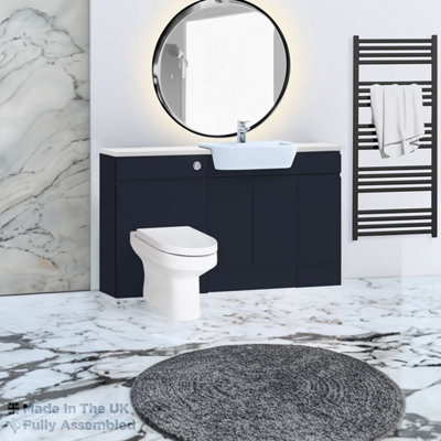 1500mm Set With Gloss White Worktop, BTW WC And Cistern, 1TH S/R Basin - Lucente Matt Indigo Price Comparisons | Compare The Build
