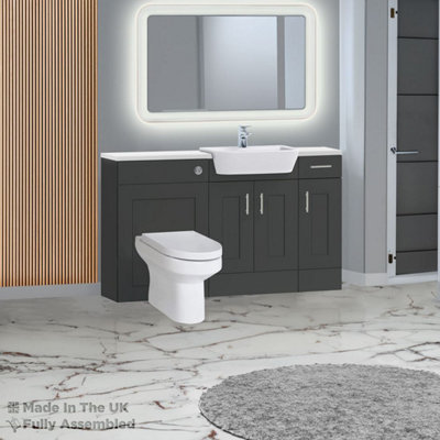 1500mm Set With Gloss White Worktop, BTW WC And Cistern, 1TH S/R Basin - Oxford Matt Anthracite Price Comparisons | Compare The Build