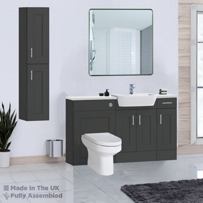 1500mm Set With Gloss White Worktop, BTW WC And Cistern, 1TH S/R Basin - Oxford Matt Anthracite Price Comparisons | Compare The Build