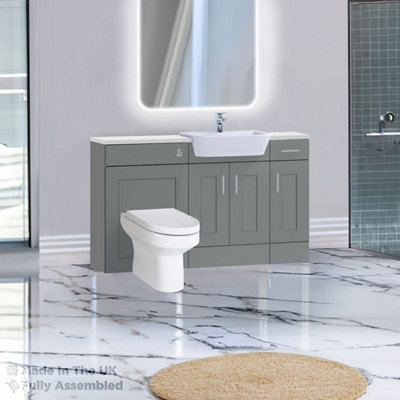 1500mm Set With Gloss White Worktop, BTW WC And Cistern, 1TH S/R Basin - Oxford Matt Dust Grey Price Comparisons | Compare The Build