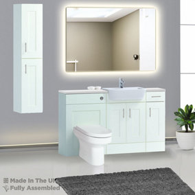 1500mm Set With Gloss White Worktop, BTW WC And Cistern, 1TH S/R Basin - Oxford Matt Ivory