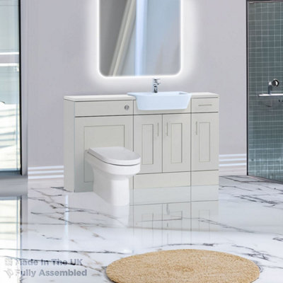 1500mm Set With Gloss White Worktop, BTW WC And Cistern, 1TH S/R Basin - Oxford Matt Light Grey Price Comparisons | Compare The Build