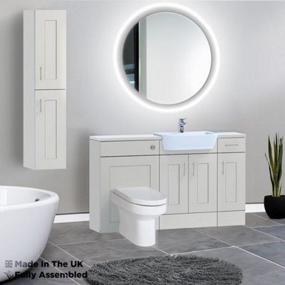 1500mm Set With Gloss White Worktop, BTW WC And Cistern, 1TH S/R Basin - Oxford Matt Light Grey Price Comparisons | Compare The Build
